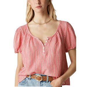 J.Crew Puff-Sleeve Henley in Striped Gauze Small